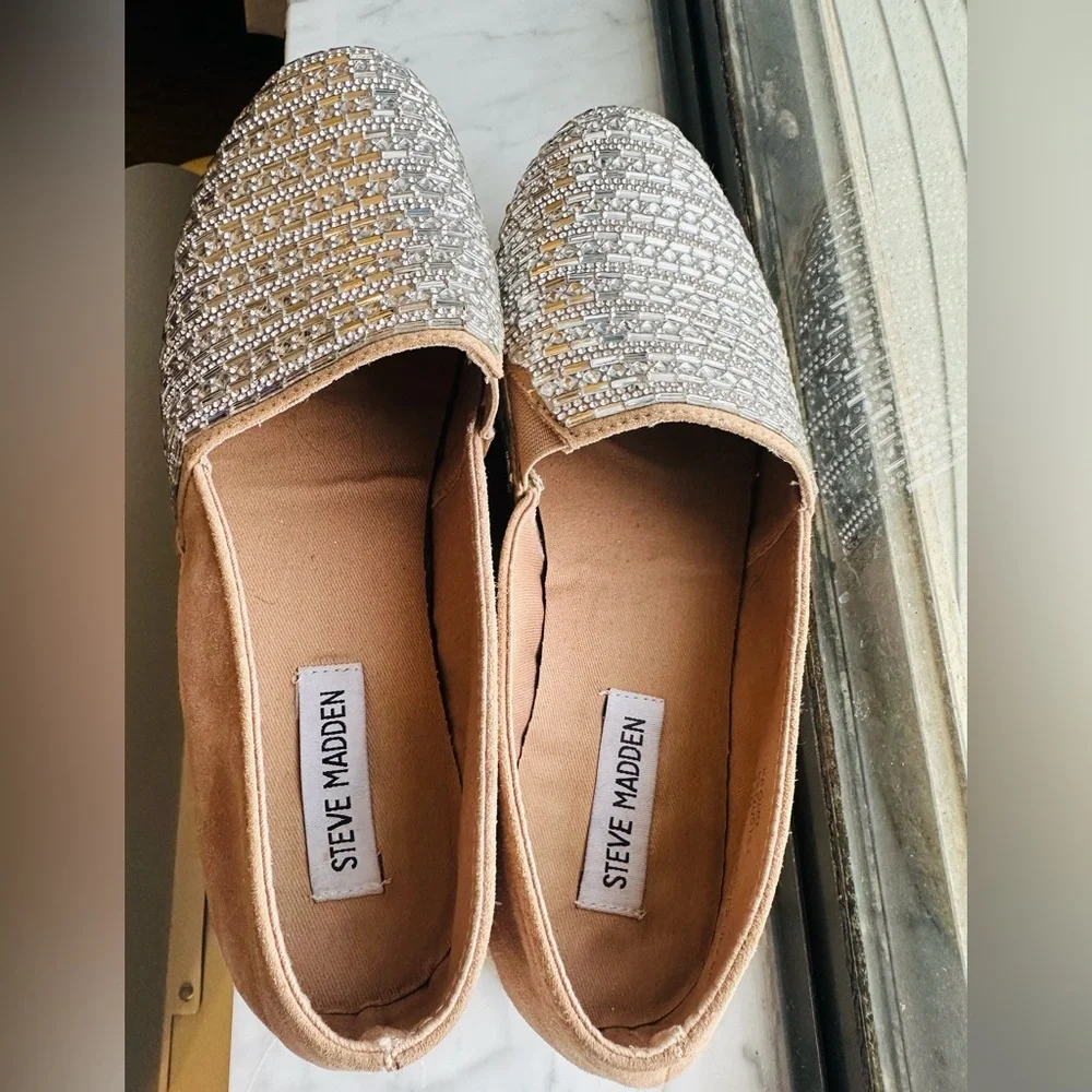 Steve Madden Women's Proud Rhinestones Fabric Espadrilles Slip On Size 9.5